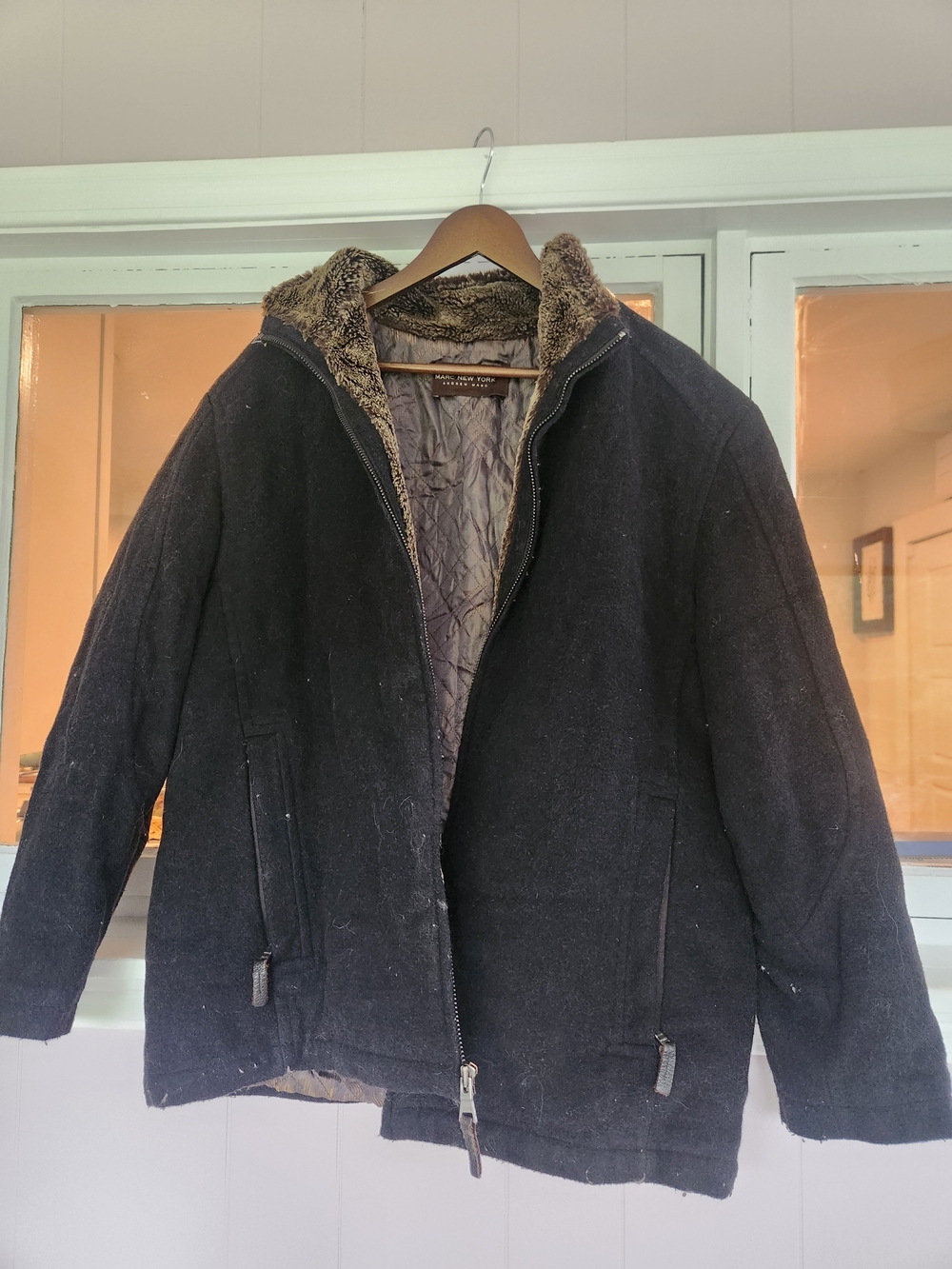 Men's Black Faux-Fur Lined Winter Jacket